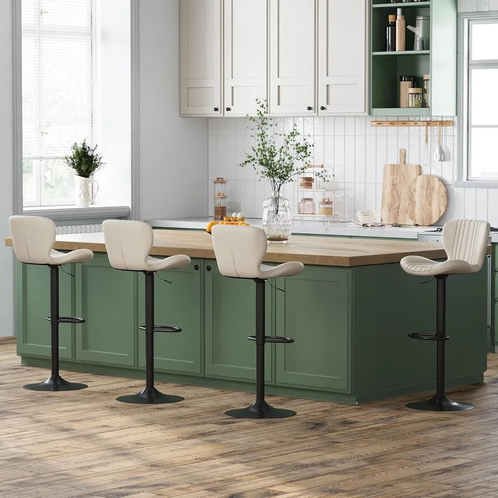 مجموعة مقاعد بار مكونة من 4 قطع، مقاعد بار جلدية قابلة للتعديل، ارتفاع مضاد، مقاعد بار حديثة، مجموعة كراسي جزيرة مكونة من 4 قطع للمطبخ،