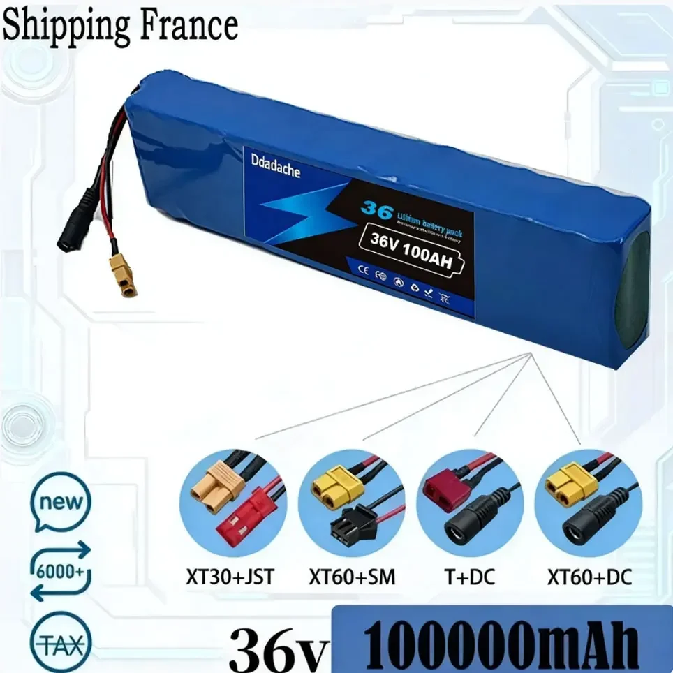 Batteria portatile agli ioni di litio 36V 100Ah 18650 10S3P, batteria agli ioni di litio, batteria di ricambio, con caricabatterie BMS 42V2A
