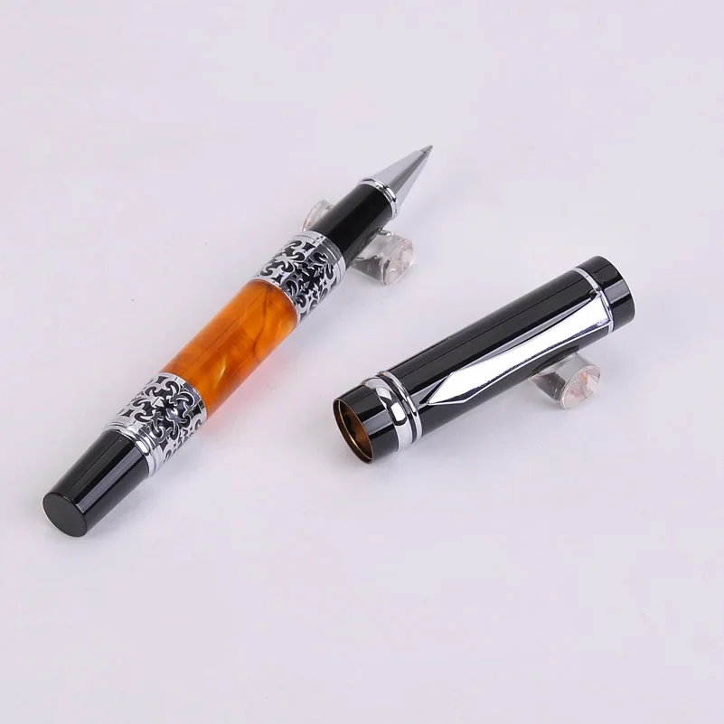 BOOKWORM 675 High Quality Silver Flower Amber Celluloid Rollerball Pen Office Stationery School Supplies Ballpoint Pen