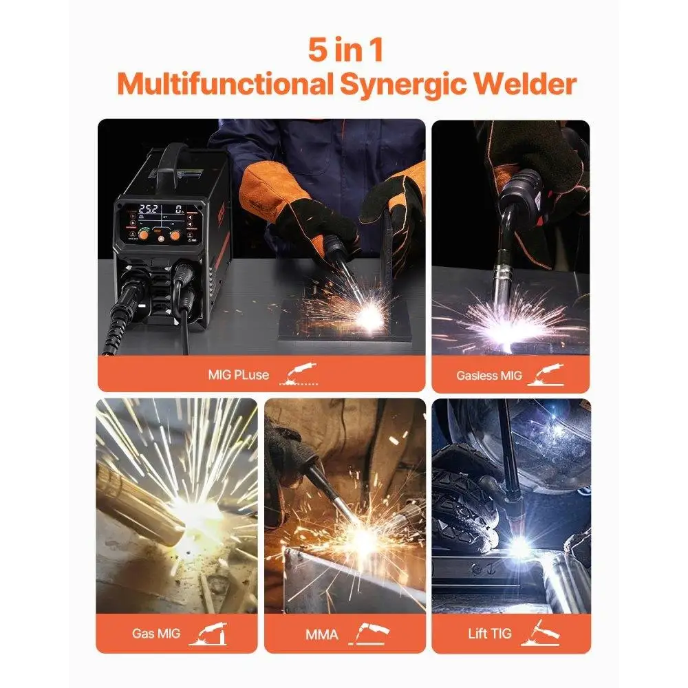 250A MIG Welder 5in1 Synergic Welding Machine Multifunctional Pulse Welding Tool for Steel Stainless Aluminum