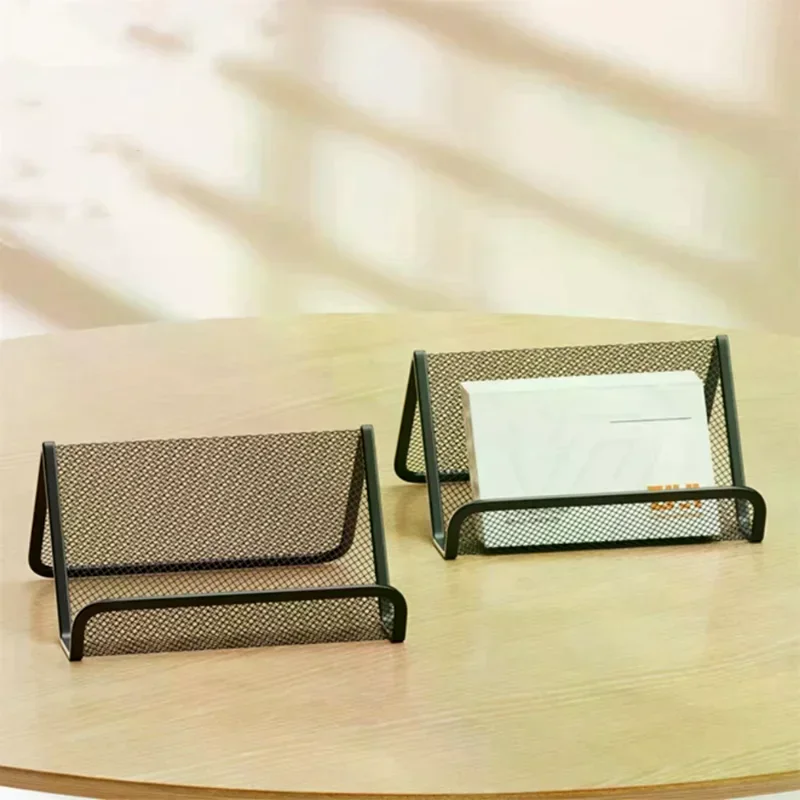 Black/Silver Metal Mesh Business Card Holder Desktop Business Card Display Stand Box Office Cards Holder Desk Shelf Organizer