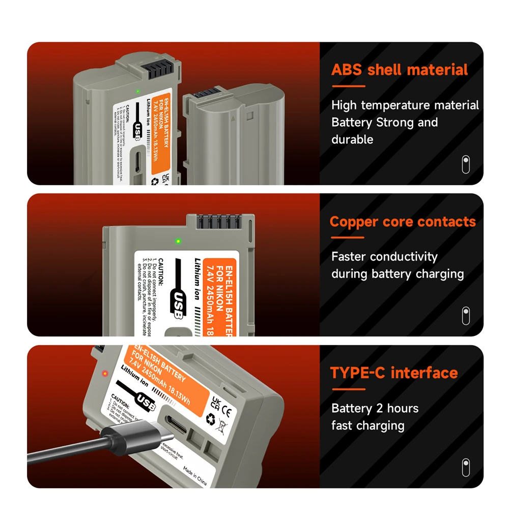 EN-EL15C EL15C EN EL15 Type-C USB Charging Battery for Nikon EN-EL15A EN-EL15B D780 D850 D7500 Z5 Z6 Z6 II Z7 Z7II Z8