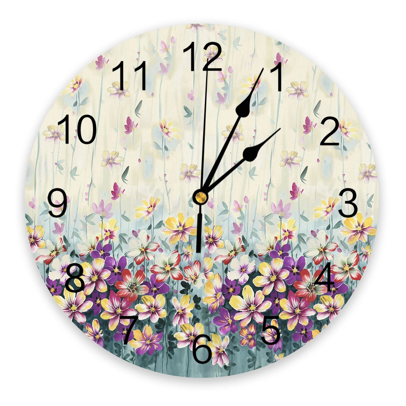 Flowers Plants Gradient Wall Clock Modern Design Living Room Decoration Kitchen Silent Clock Home Decor