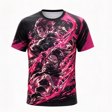 Demon Slayer Printed Mesh Sports Quick Drying V-neck Charcoal Jiro&You Bean Black Paint Splash Full Print Sports T-shirt