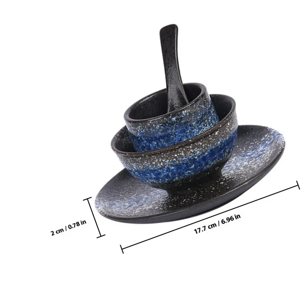 1Set Japanese Style Ceramic Bowl Vintage Pattern Multi-Function Tea Cup Decorative Spoon Household Sushi Plate Dinner Supply