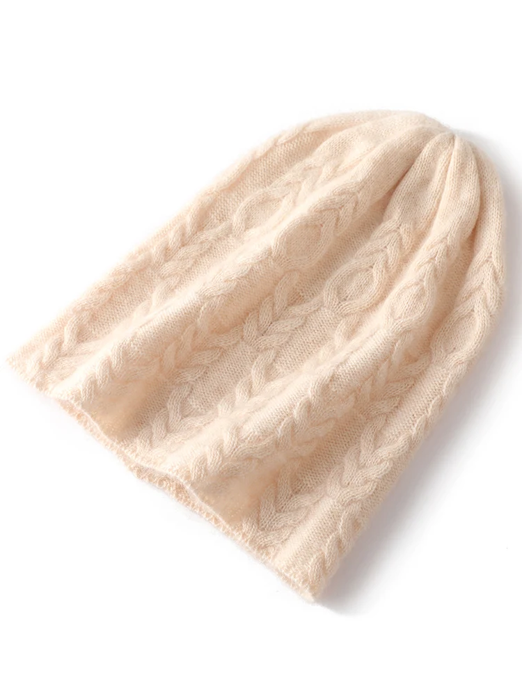 Cappelli 100% Cashmere di alta qualità per le donne inverno spesso morbido caldo Casual lavorato a maglia Twist Flower stile Vintage Designer di