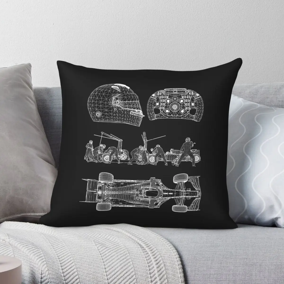 Racing Car Blueprint Wheel Helmet Square Pillowcase Polyester Linen Velvet Pattern Decor Throw Pillow Case Car Cushion 45x45