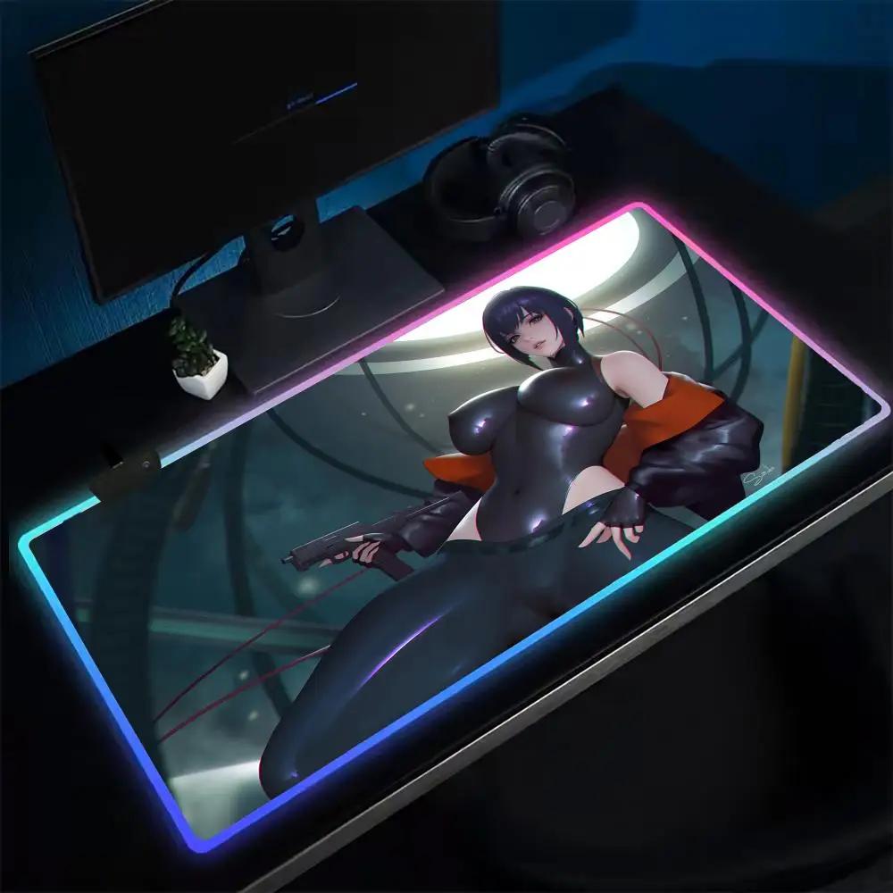 

Коврик для мыши Ghost In The Shell, игровой коврик для мыши в стиле аниме, светодиодные настольные коврики с подсветкой, резиновые настольные коврики XXL RGB