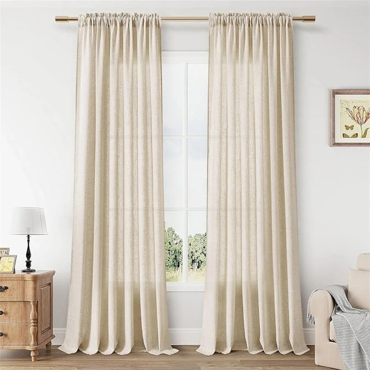 2 PC Linen Curtains for Living Room Boho Style Modern Home Decoration for Ramadan Luxury Curtains and Drapes for Bedroom Gazebo