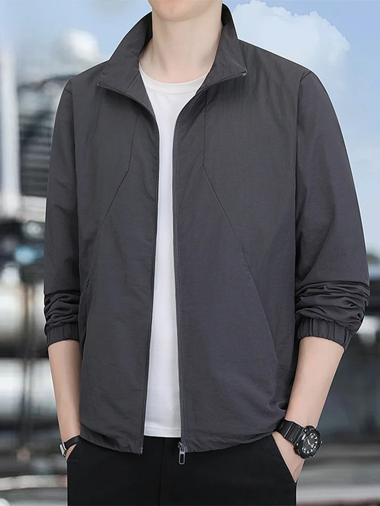 

Paulo Men's Casual Stand Collar Jaet Windproof Busin Sle Polyester Fabric Long Sve ort Coat for Middle-aged Youth