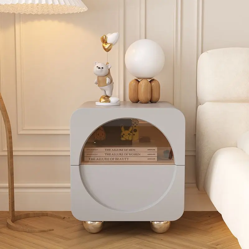 Cream wind bedside table Bedroom household mini bedside table Modern simple bedside table storage