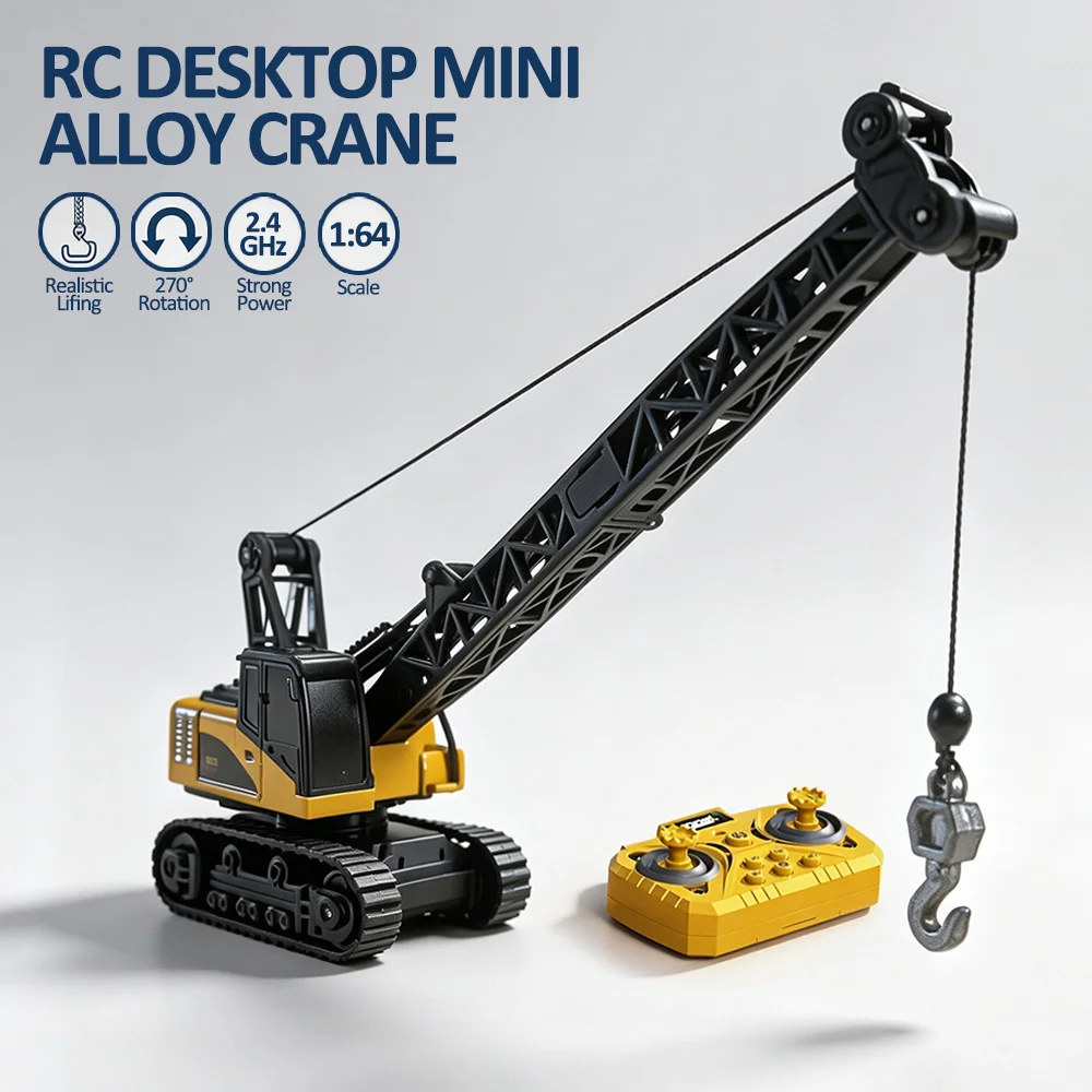 RC Engineering Vehicle Toy, 1:64 Scale Crane, Desktop Remote-Controlled Toy Car Model, Ideal for Halloween, Christmas Gift