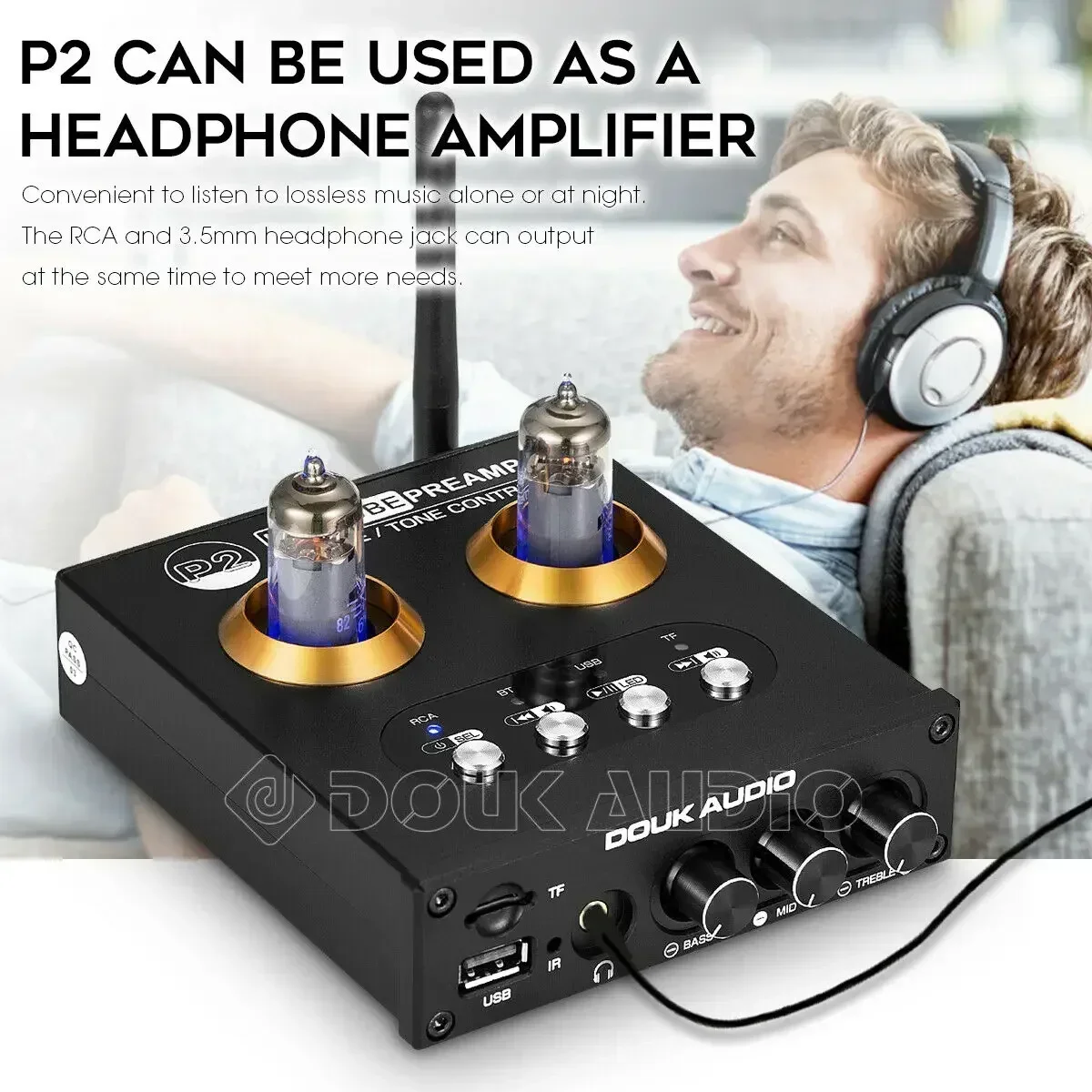 Amplificatore Audio Douk Classe D 120W – Bluetooth 5.0 Hi-Fi, Ingressi RCA/USB/TF, Per Altoparlanti 4-16Ω, Alimentatore 19V Incluso