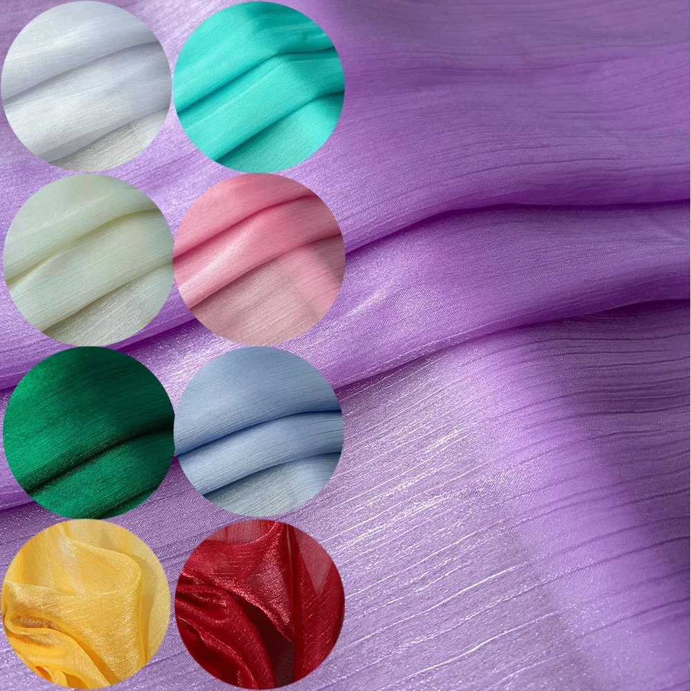 بريق لامعة مجعد أقمشة الشيفون خفيفة الوزن لينة شير 45x145 سنتيمتر DIY بها بنفسك النساء فستان الملابس ديكور المنزل مواد الخياطة