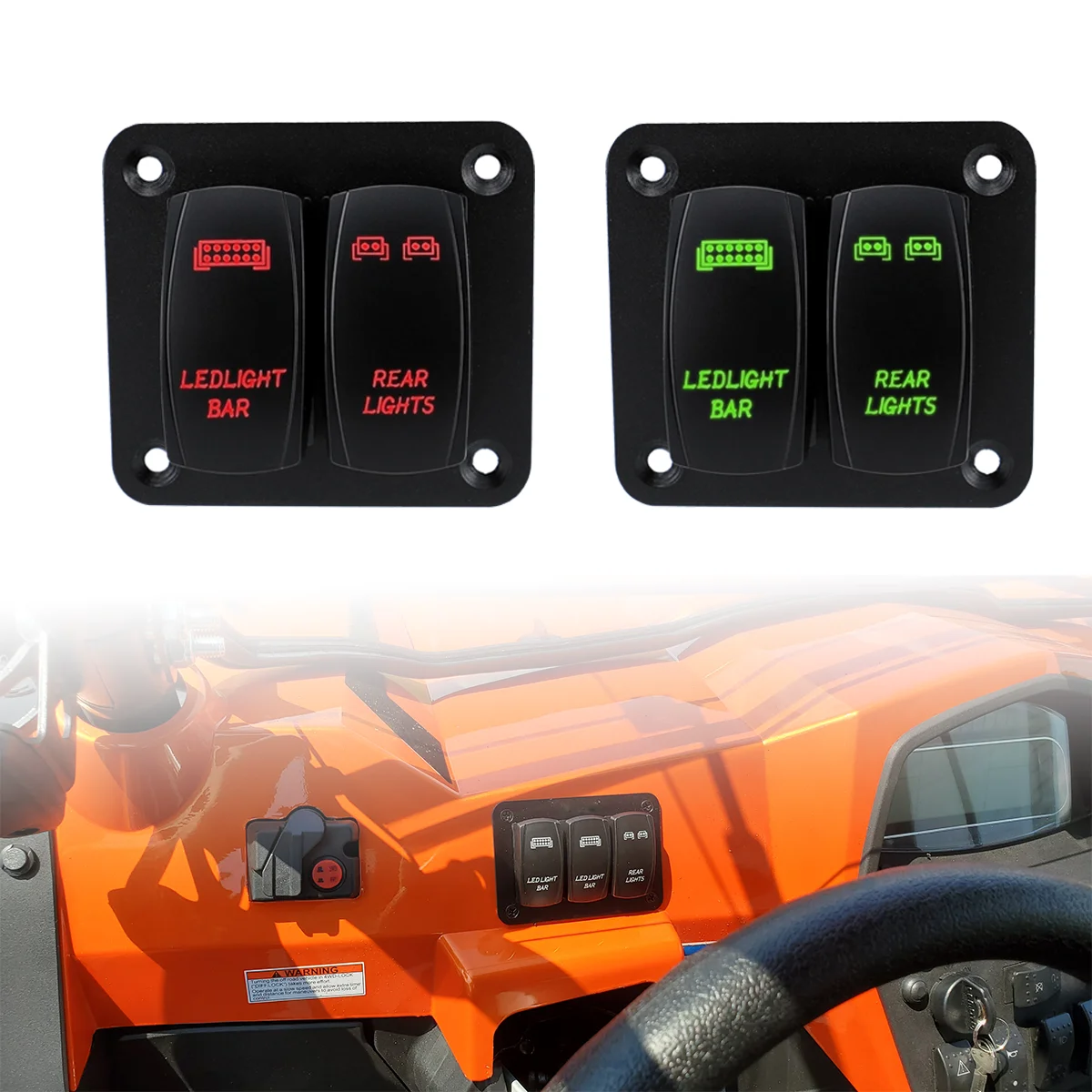 12-24V 2-Position Yacht Switch Panel, Laser Engraved LED Light Strip Switch for Automobile ATV UTV (Green/Red)