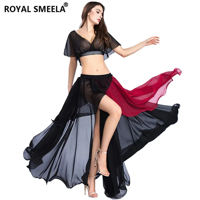 chiffon belly dance practice suit Indian dance costume set dance skirts bellydancing top class training clothes performance wear