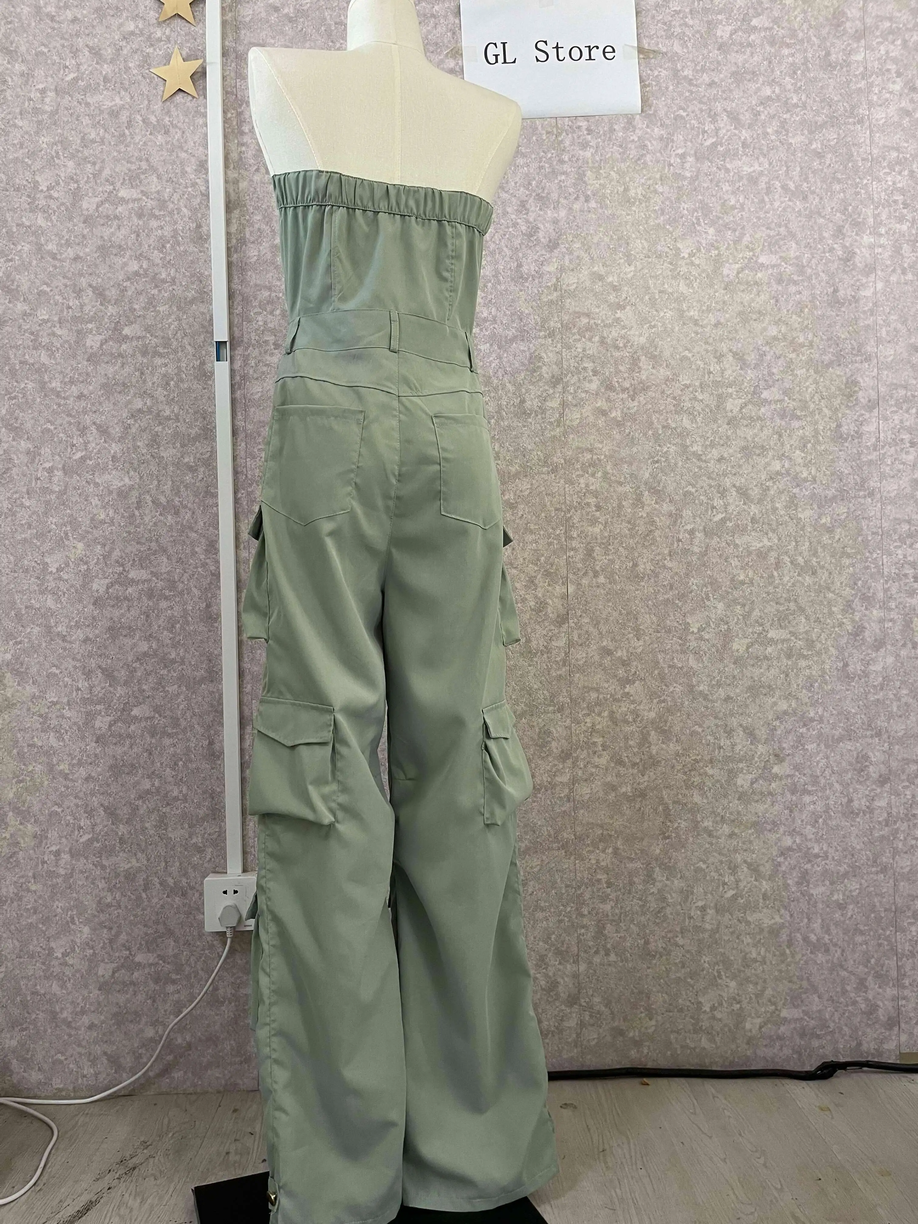 BWQ-mono Cargo fruncido con botones delanteros sin tirantes para mujer, traje Sexy de calle para fiesta, Pelele de una pieza, moda de otoño, 2024