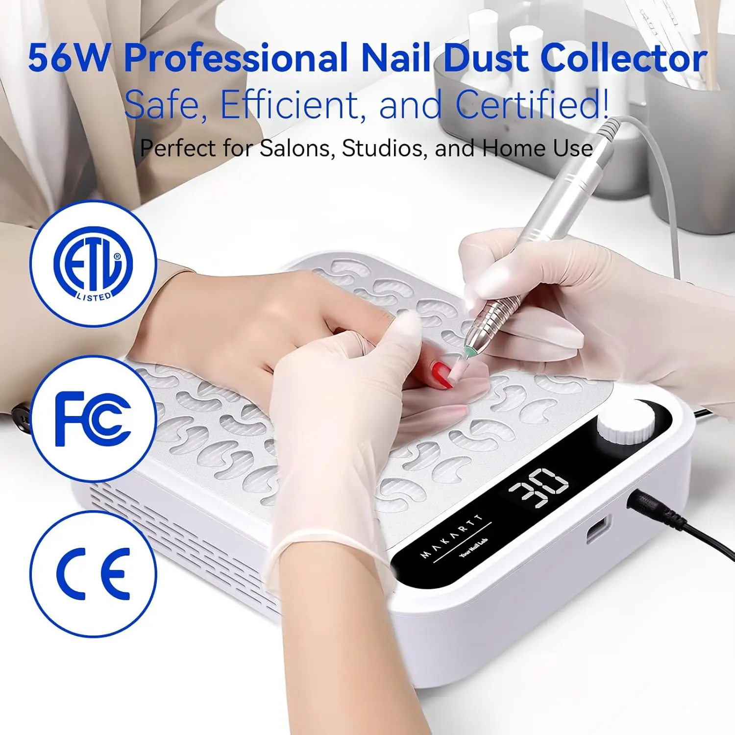 

Makartt Nail Dust Collector - Professional Powerful Suction Larina Dust Collector Nail Tech LED Display, Adjustable Speed