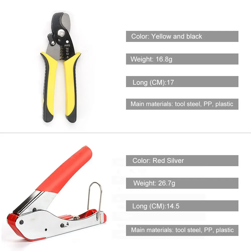 PEGATAH BNC Connector Cable RG58 RG59 RG6 Crimping Tool Kit with Crimping 10 Compression Fittings Perfect for CCTV Tester