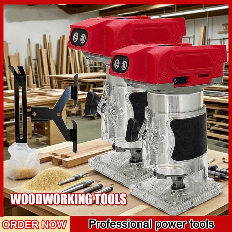 Fit Milwaukee Brushless Electric Trimmer 800W 30000RPM Cordless Compact Router 5-Speeds Woodworking Trimming Machine For 18V