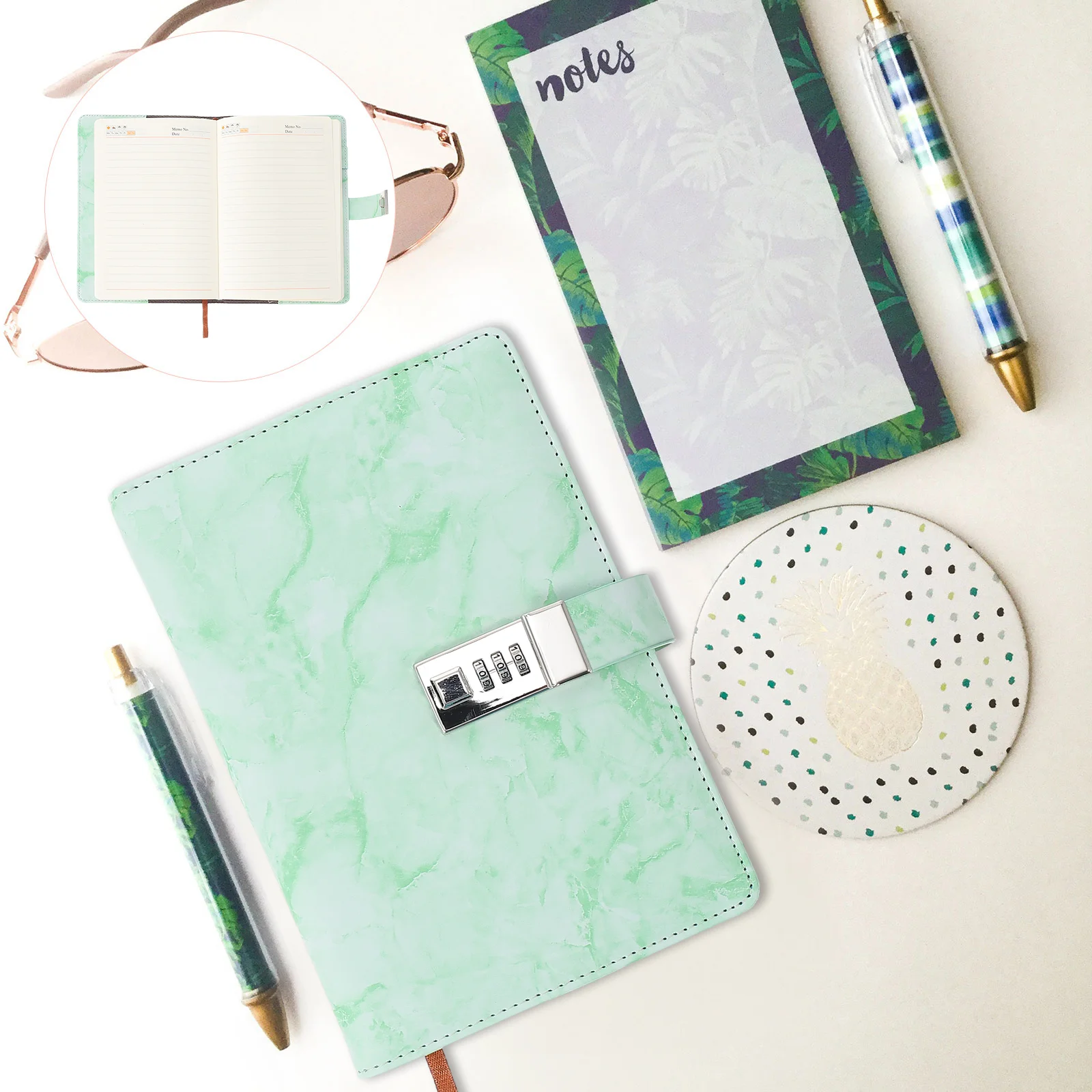 

Note Book Password Notebook Multi-function Diary Portable Lock Green Record Supply Travel