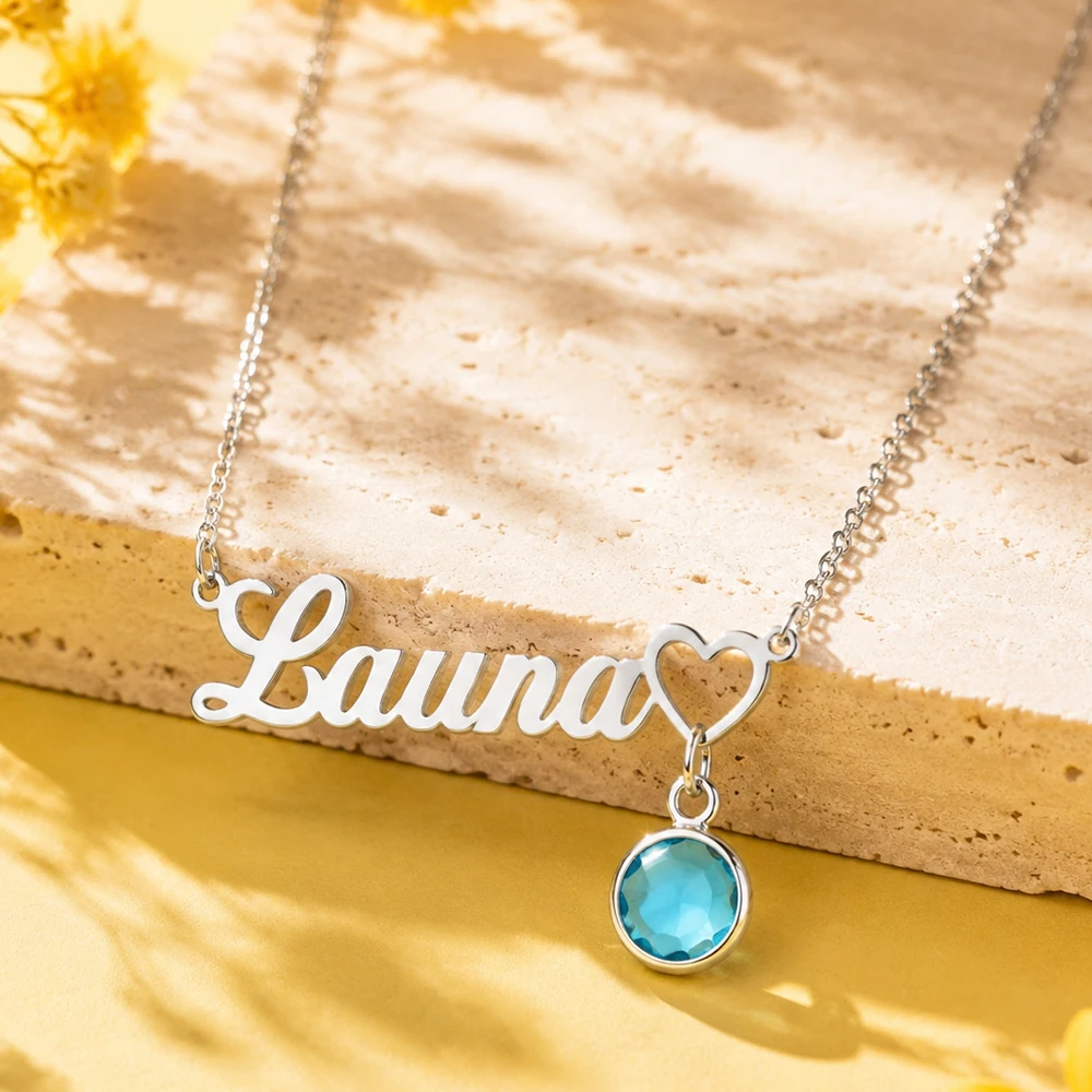 Personalized Name Birthstone Necklace Custom Name Choker Stainless Steel Necklaces For Women Man Customized Jewelry Couple Gift view 6