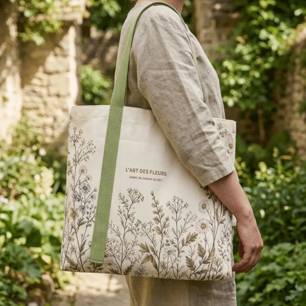 New Cotton Canvas Canvas Tote Bag Durable Lightweight Carry Bag Green Daisy Print Travel Bag Shopping Trips