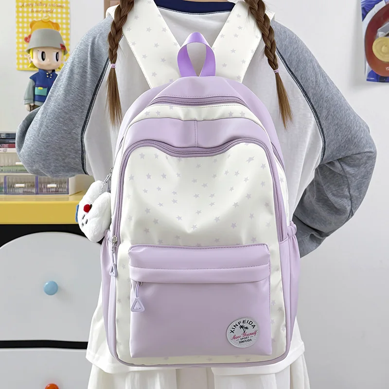 Women Fashion Nylon Dot Backpack Large Capacity Versatile Lightweight Casual Student Backpack for Junior High Senior Schoolbag