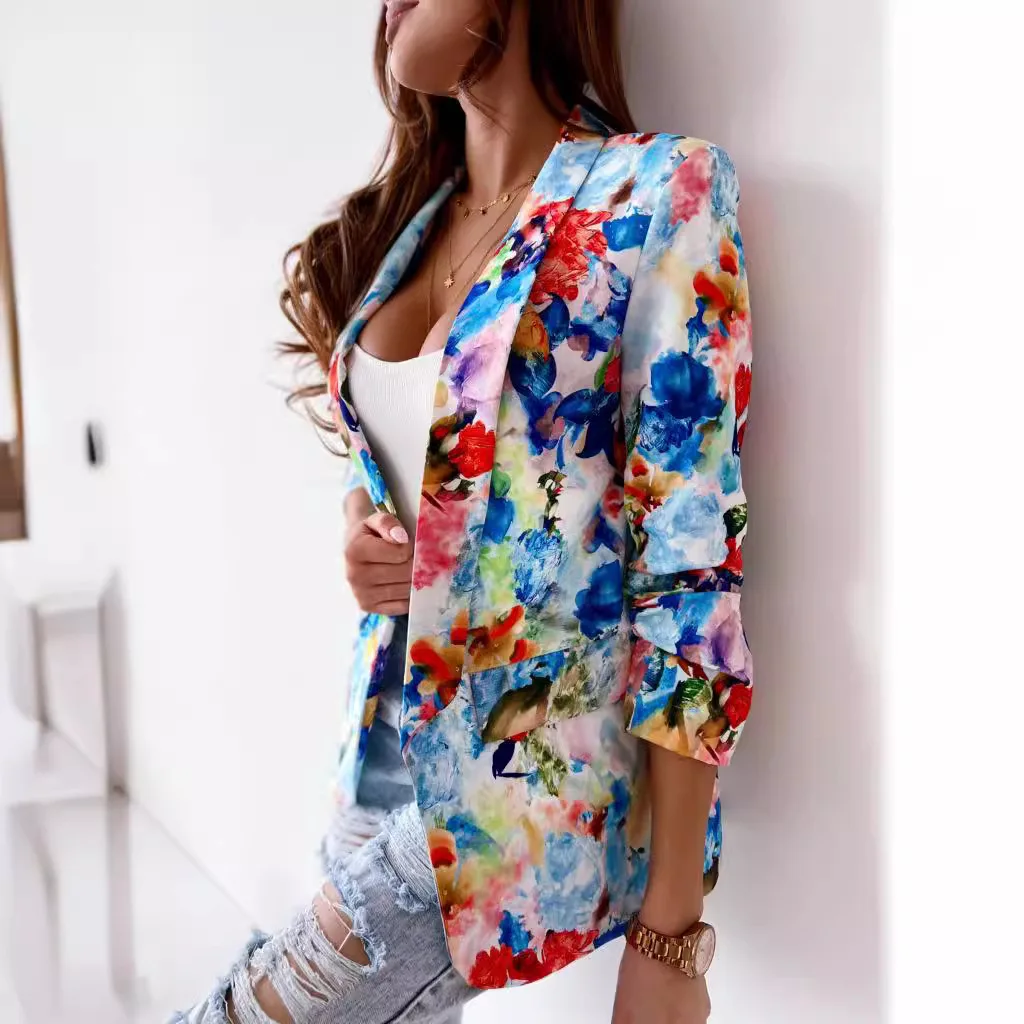 High-quality new women\'s Europe and the United States new fashion printing spring jacket casual small suit