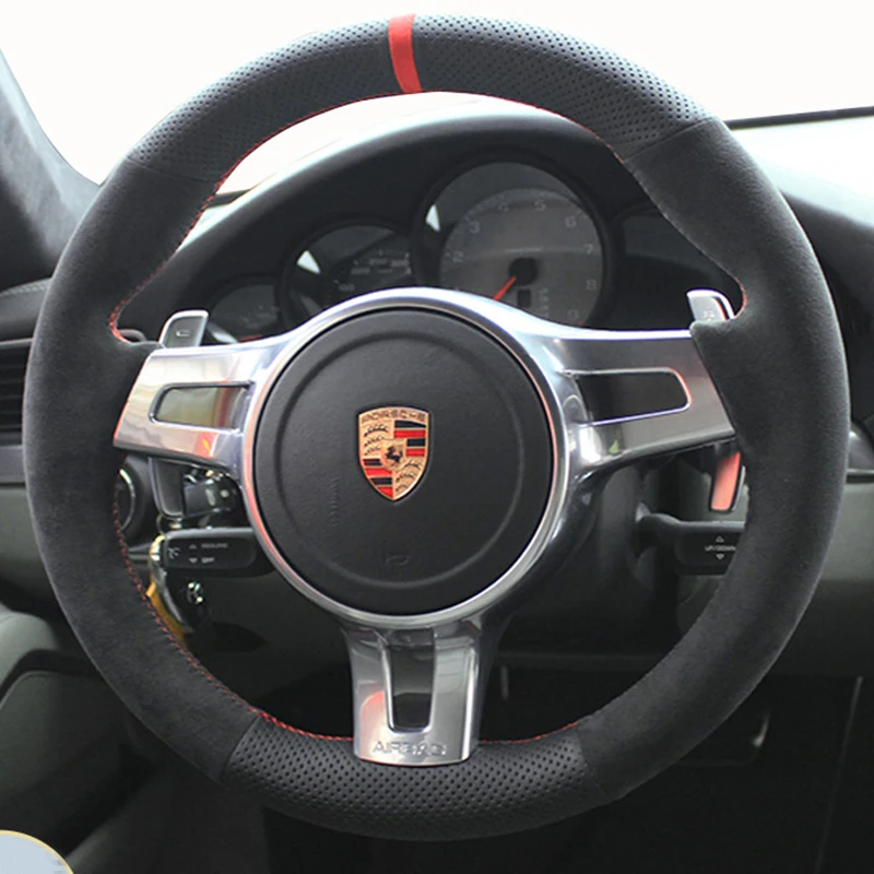 

High quality Alcantara Suede Car Steering Wheel Cover for Porsche Cayenne Boxster Hand-Stitched Dedicated Auto Parts