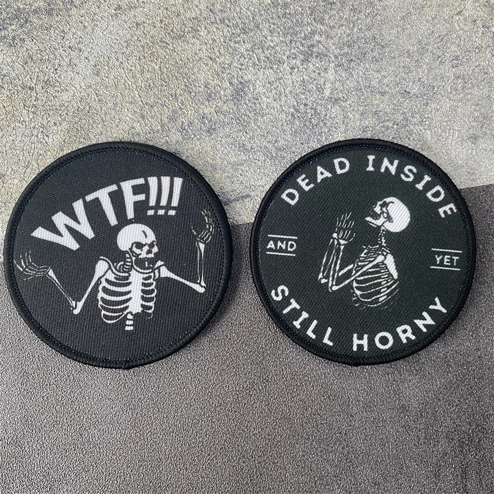 WTF!!! Funny Accessories for Tactical Patch Dead Inside Yet Still Horny Skull Printing Hook&Loop Morale Badge Backpack Stickers