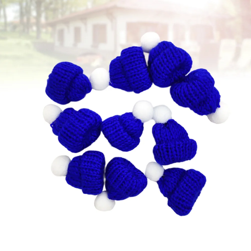 

10Pcs Christmas Party Favors Accessories Cute Knitted Cap Dark Blue Warm Headdress for DIY Crafts Holiday Events Decor