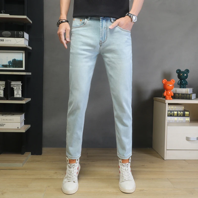 

Новинка 2026: Мужские джинсы весна-осень, облегающие, зауженные, из денима, высококачественные повседневные брюки для мужчин