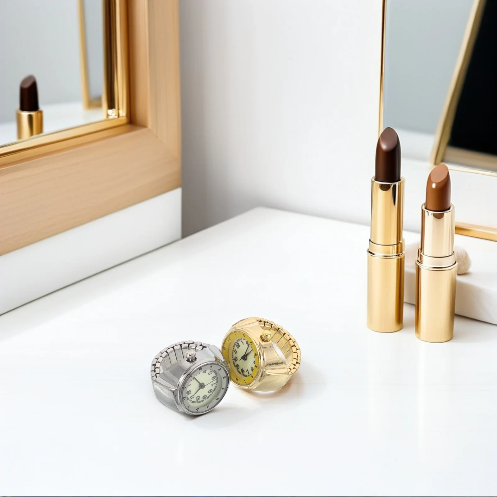 2 قطعة ساعة إصبع صغيرة حلقة ليلية مضيئة الطلب الرجعية التناظرية الكوارتز قابل للتعديل شريط مرن للجنسين الفولاذ المقاوم للصدأ #6