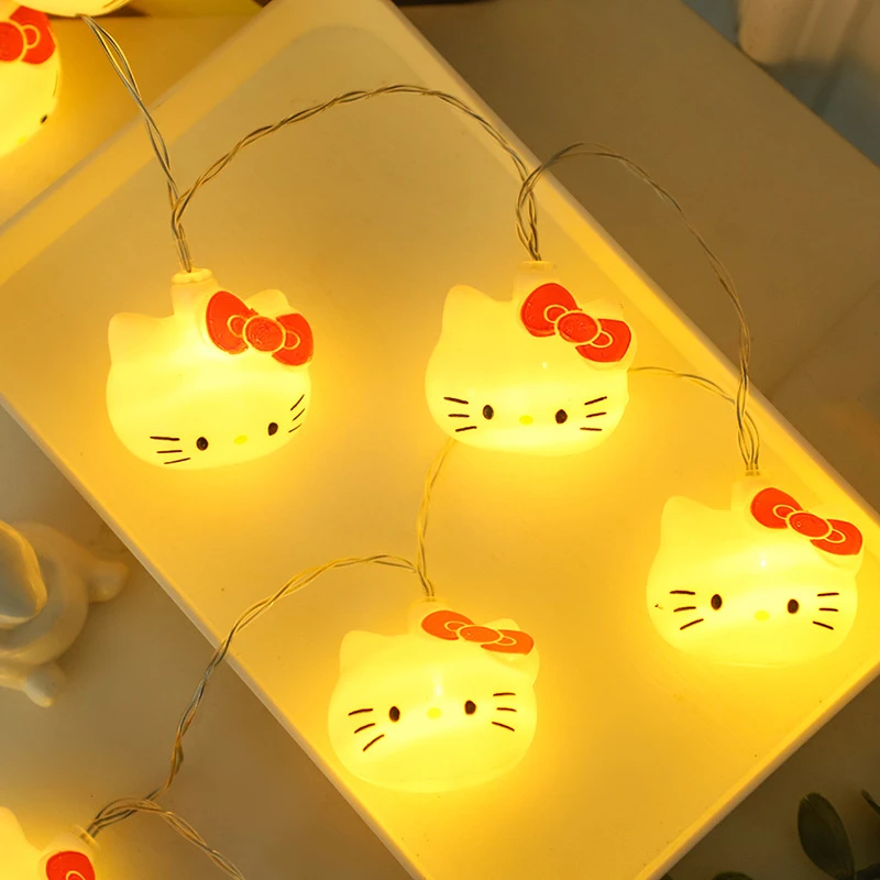 Kawaii Sanrio Hello Kitty Lights String  Bedroom Battery Atmosphere Lighting Home Decoration Anime Figures Luminous Model Toys