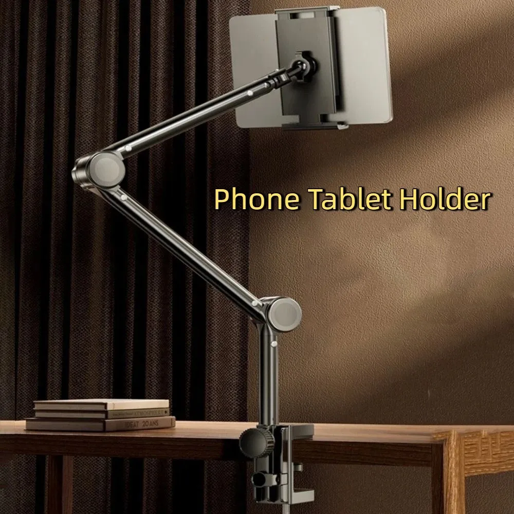 

Carbon Steel Phone Tablet Holder 360° Rotating Foldable Pad Tablet Bracket with Metal Arm Adjustable Tablet Mount Stand for Home