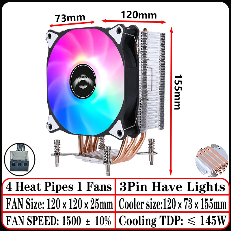 4Heat pipes 1Fan3pin