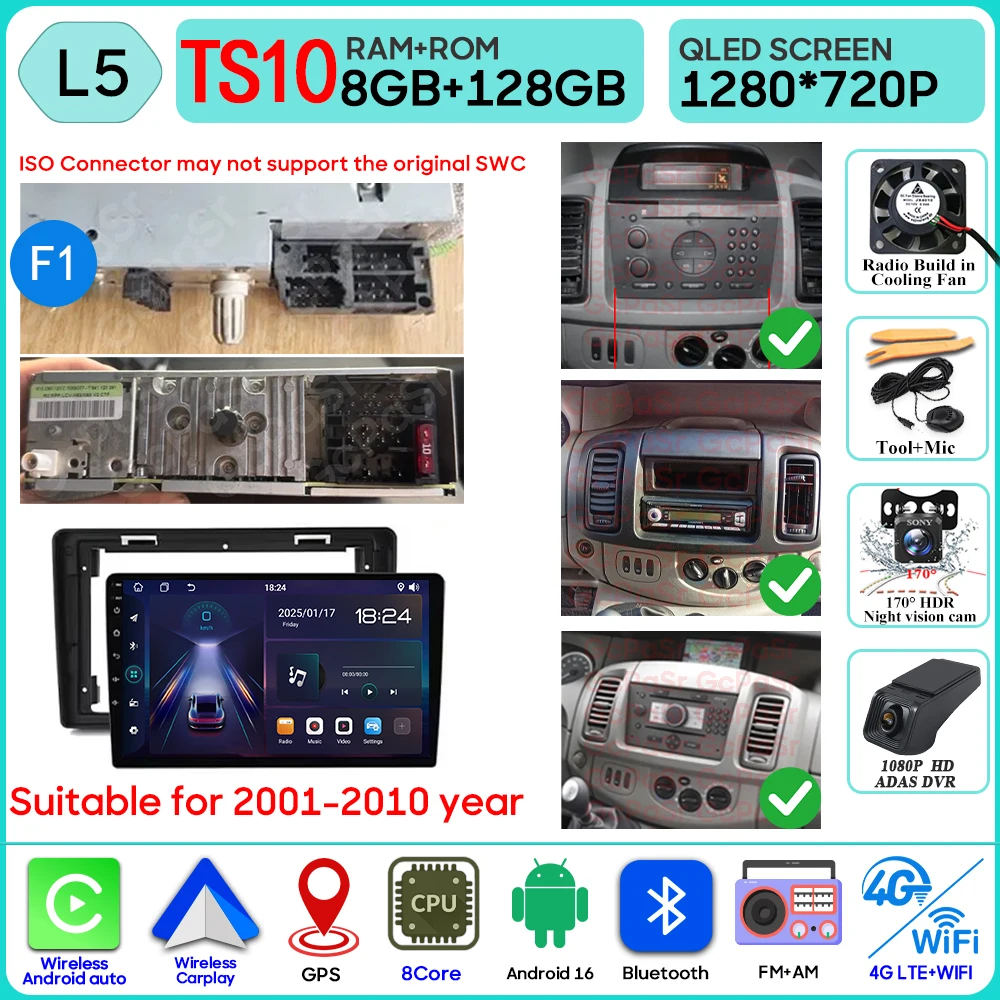 Autoradio Voor Renault Trafic 2 Voor Opel Vivaro EEN Voor Nissan primastar 2001-2014 Video Player Carplay Geen 2din multimedia GPS BT - afbeelding 1