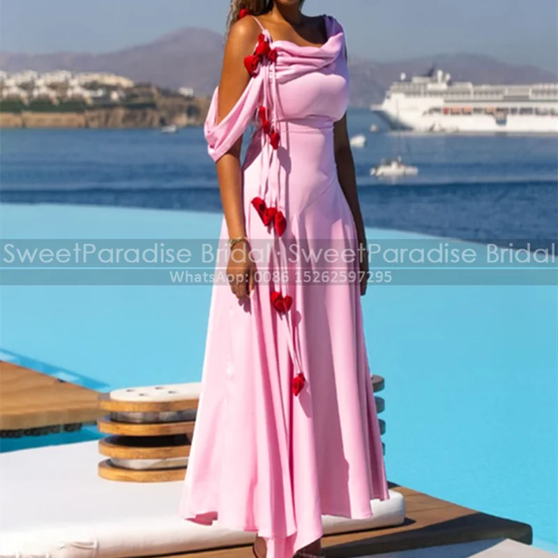 

Gorgeous A Line Evening Dress One Shoulder Ankle Length Long Customized Pink Prom Dresses Party For Women