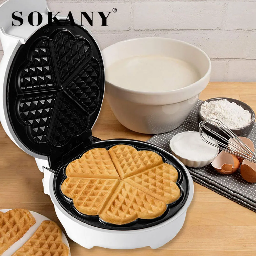 Nonstick Waffle Makers Machine Electric Mini 110V 220V 1000W Automatic Heart Roaster Cake Oven Baking Pan for Home Kids UK plug