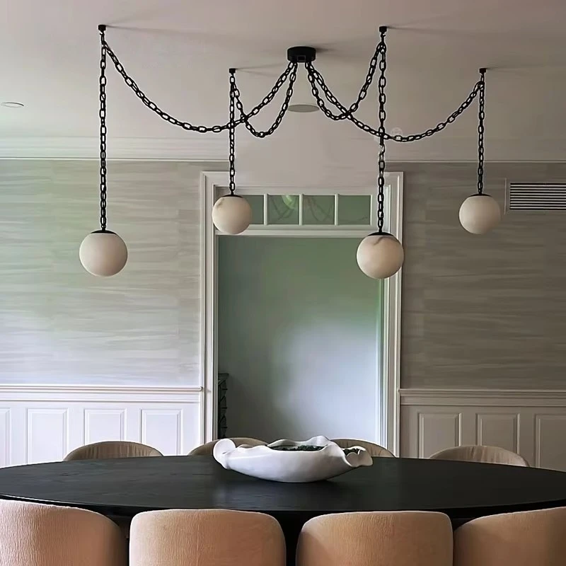 

French Retro Bedroom Bar Counter Restaurant Home Dining Table Living Room Medieval Combination Design Marble Pendant Light
