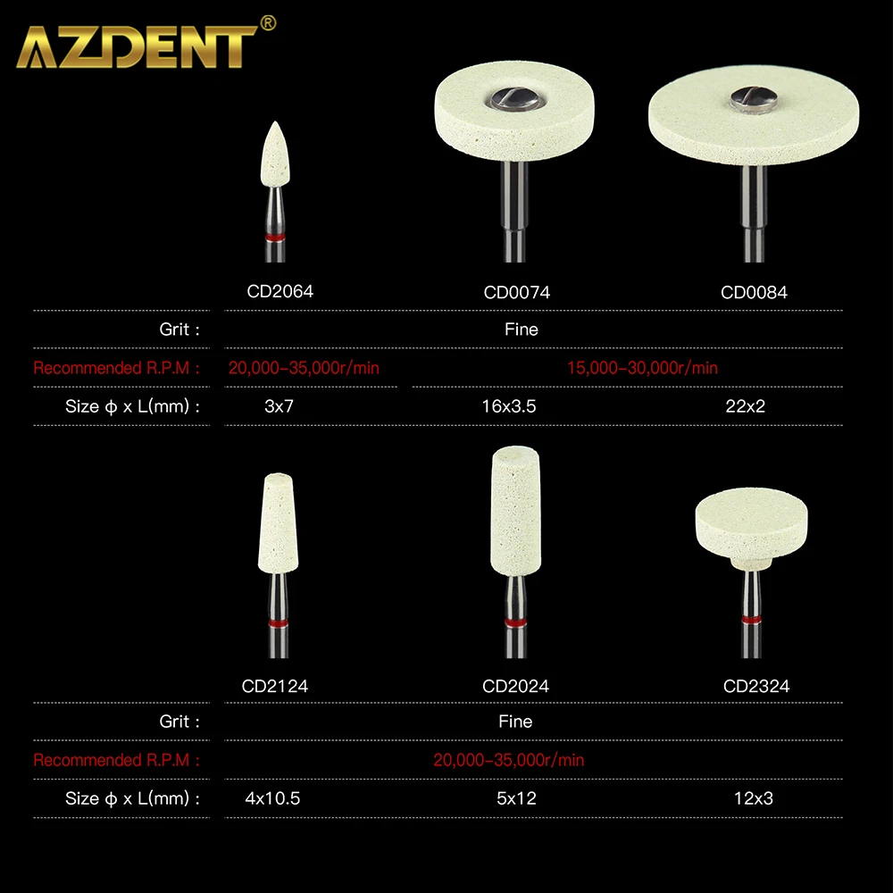 AZDENT laboratorium dentystyczne ceramiczny szlifierka diamentowa 2.35mm do tlenku cyrkonu porcelana ceramika Emax korony polerowanie kamienia