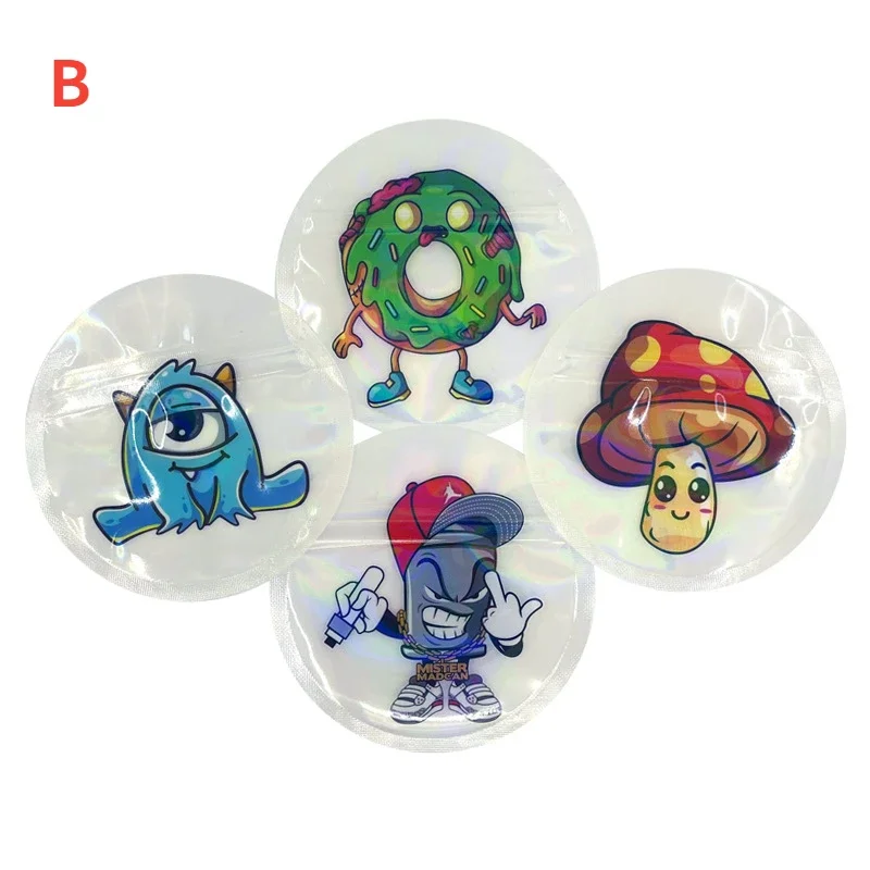 100pcs 9x9cm Mylar Bag Resealable Uniquely Shaped Pouches Smell-proof Candy Transparent Circle Packaging Pouchs