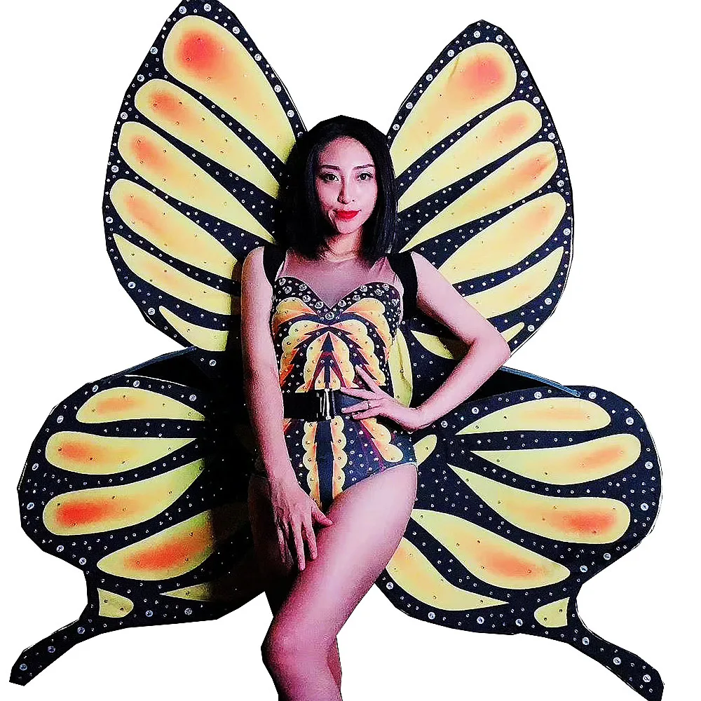 

Women Butterfly Shining Diamonds Role Playing Bodysuits Sleeveless Mesh Perspective Halloween Party Show Performance Stage Wear