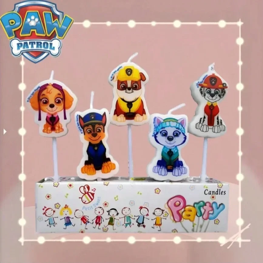 5pcs/Set Paw Patrol Birthday Candles Happy Birthday Party Supplies for Kids Fun Theme Cakes Decorations Creative DIY