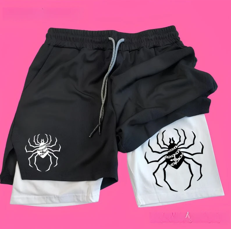 

2 in 1 Anime Casual Gym Shorts Men Women,HxH Spider Gym Anime Shorts, Anime Gym Fitness Shorts,Anime Casual Sport Shorts HxH