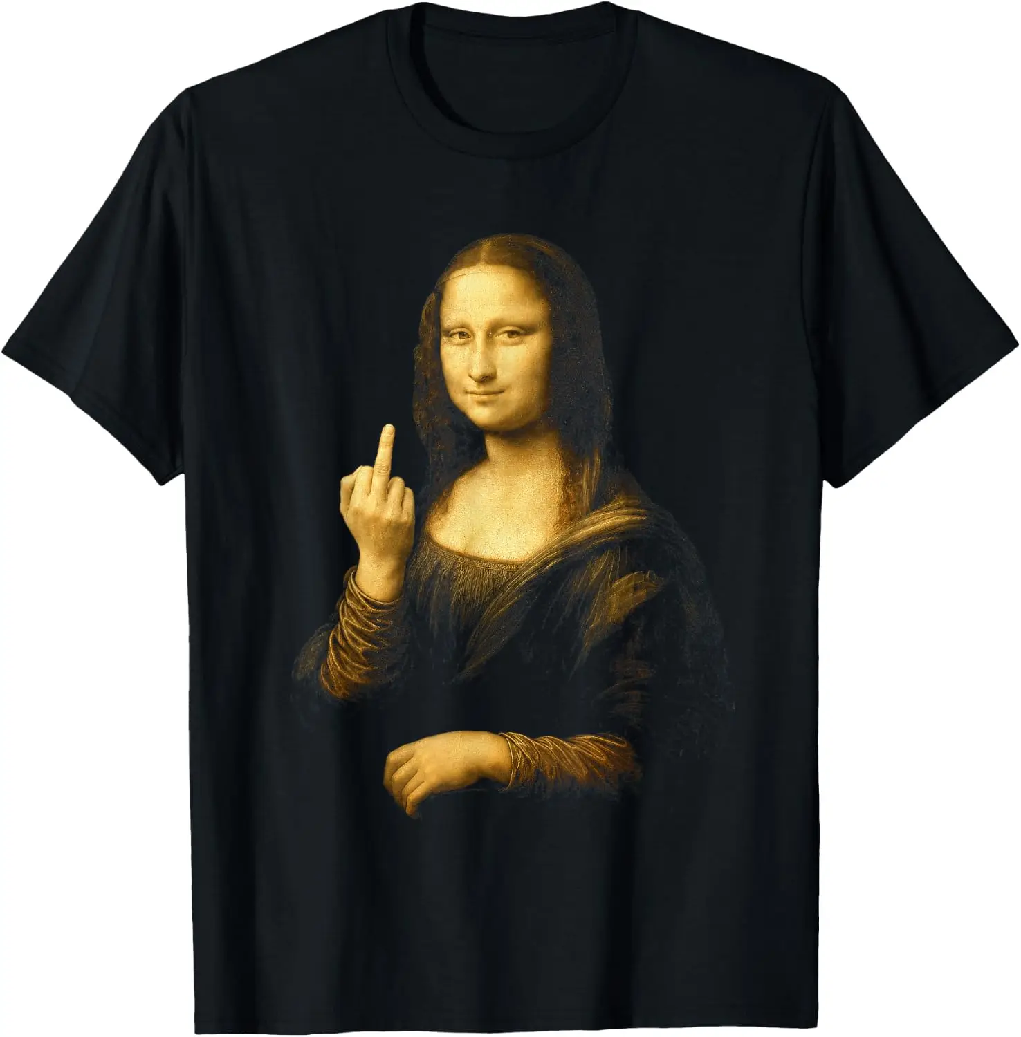 Mona Lisa Showing Middle Finger, Funny Sarcastic T-Shirt 100% Cotton Trendy Y2K Short-Sleeve Tee-Soft, Quick-Drying,