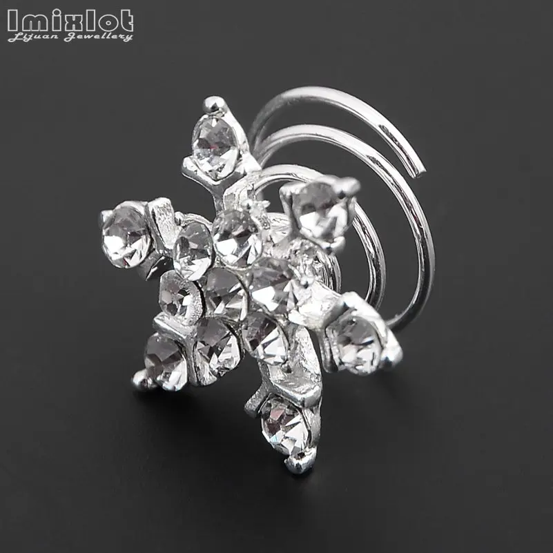 Imixlot 12pcs/lot Crystal Flower Spiral Hair Pins Women Hair Jewelry Swirl Snowflake Hairpin Wedding Bridal Hair Accessories