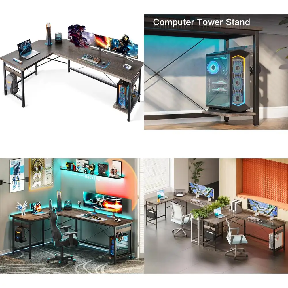 

Coleshome 66-inch Corner Gaming Desk: Durable Home Office Computer Desk, Spacious Writing Table for Larger Gaming Setups