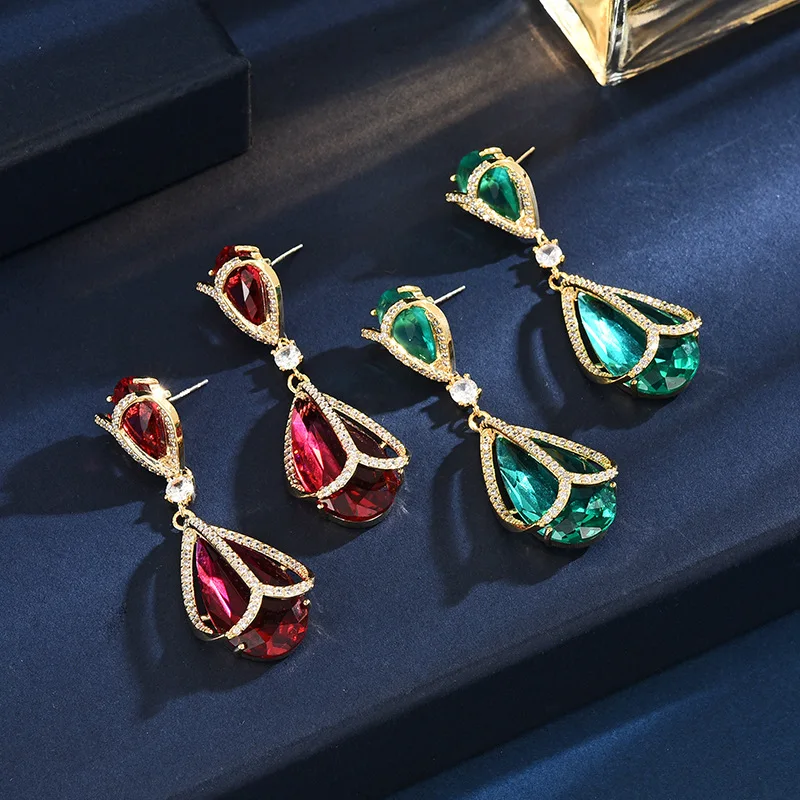 

HIBRIDE New Daily Red Green Water Drop Earrings Light Luxury Jewelry Women's Clothing for Nigeria Party Wedding Gift Prom E270